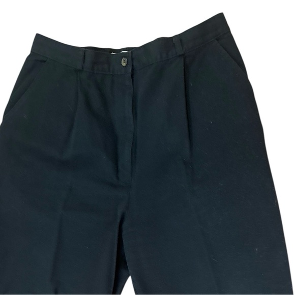80s TALBOTS COTTON BLACK PLEAT FRONT PANTS W TAPERED LEG & 3 POCKETS SZ 16 - Picture 4 of 6